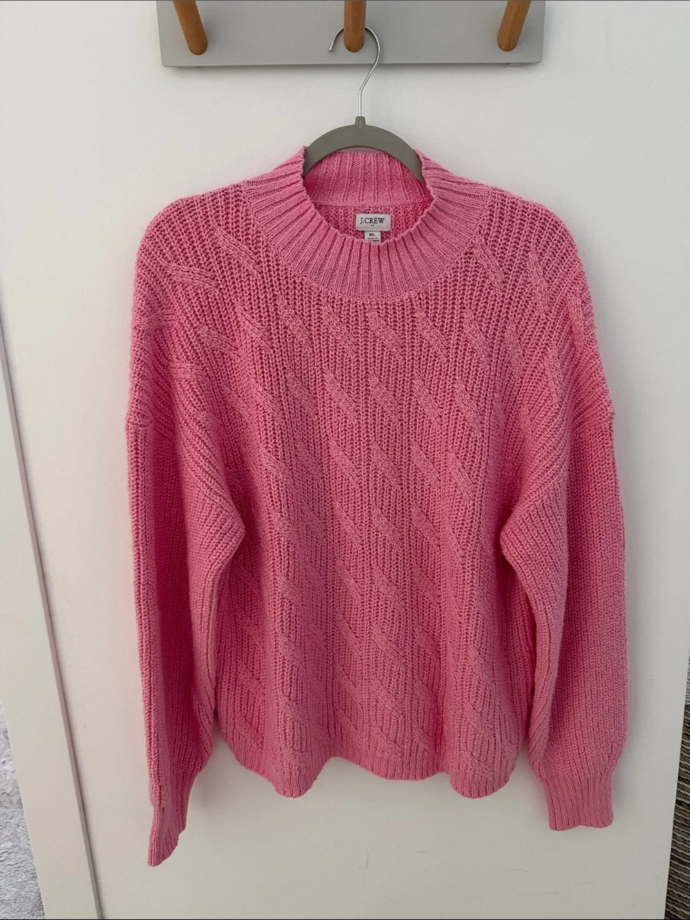 J. Crew Bubblegum Pink Cable-Pattern Crewneck Sweater